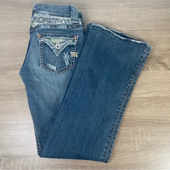 Miss Me Denim Blue Jeans Women’s 27 Rhinestone Bootcut Camouflage Distressed - Picture 2 of 16